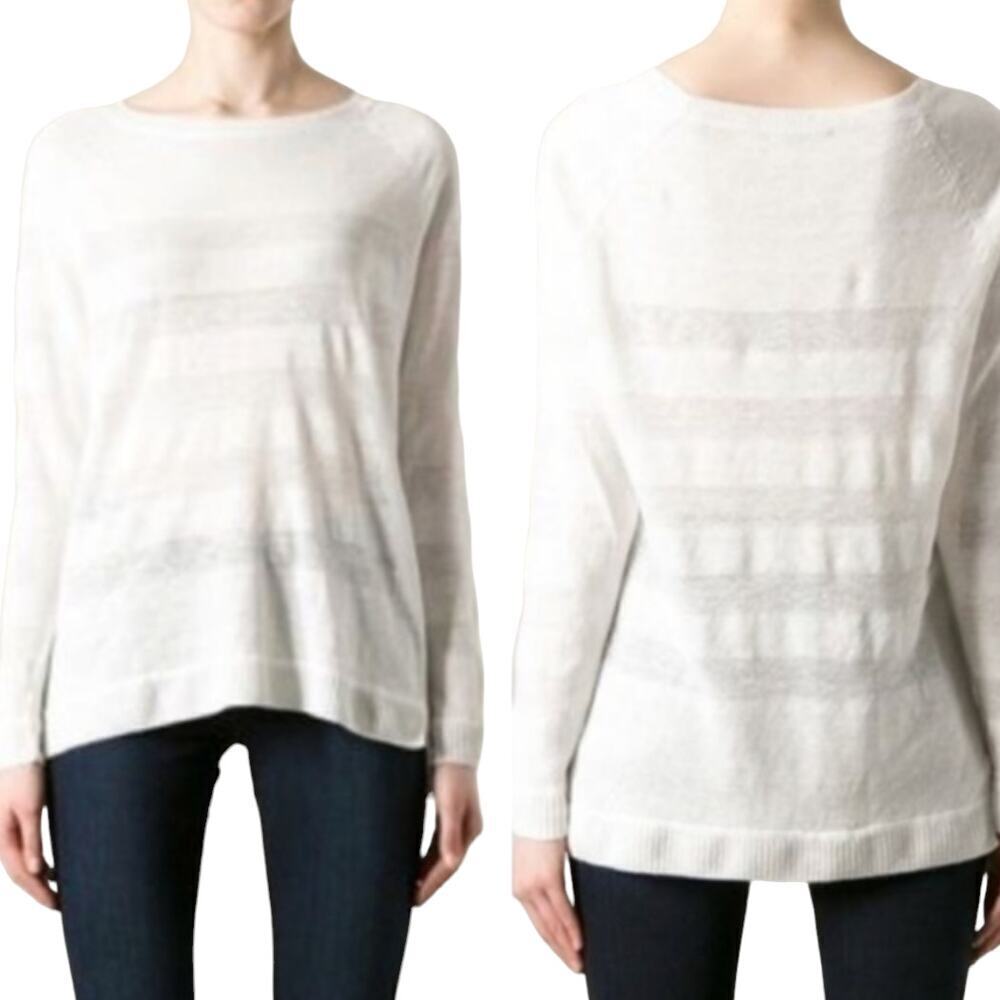 Vince White Oversized Cream Stripe Linen Sweater XS